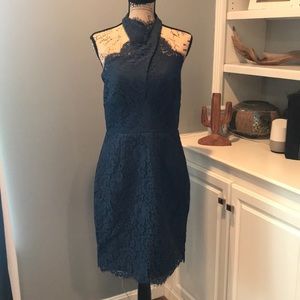 Navy Lace Backless Dress
